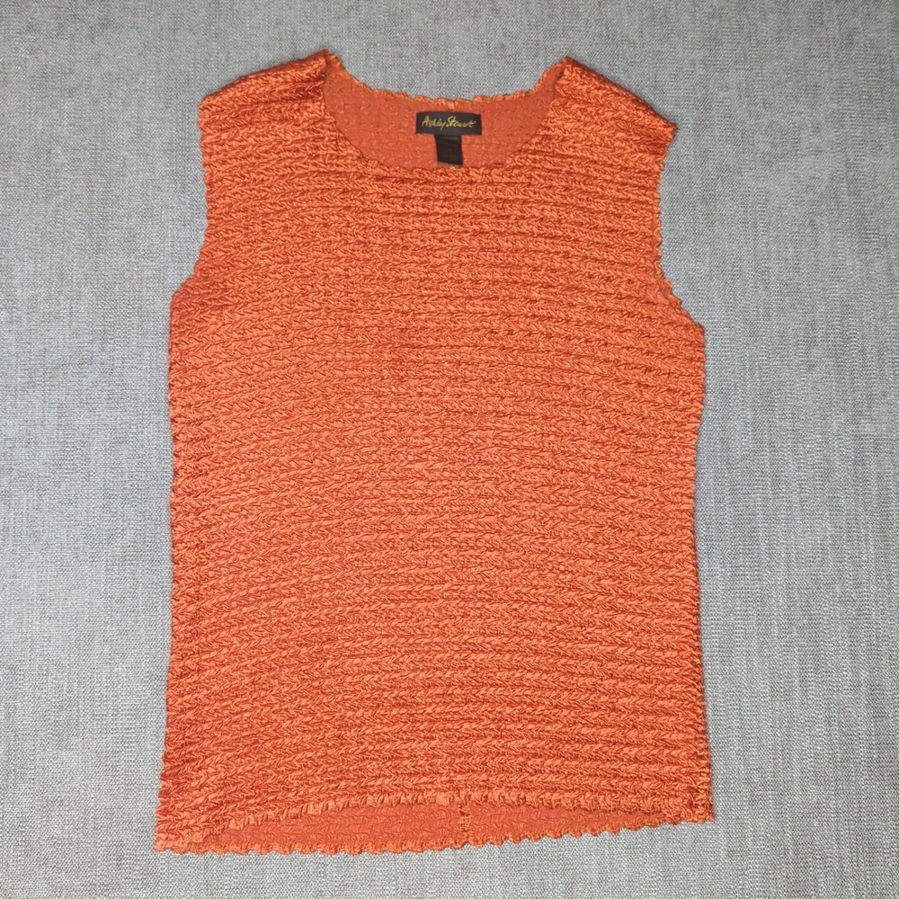 Ashley Stewart Orange Popcorn Texture Sleeveless Top 2X Women Stretch Round Neck
